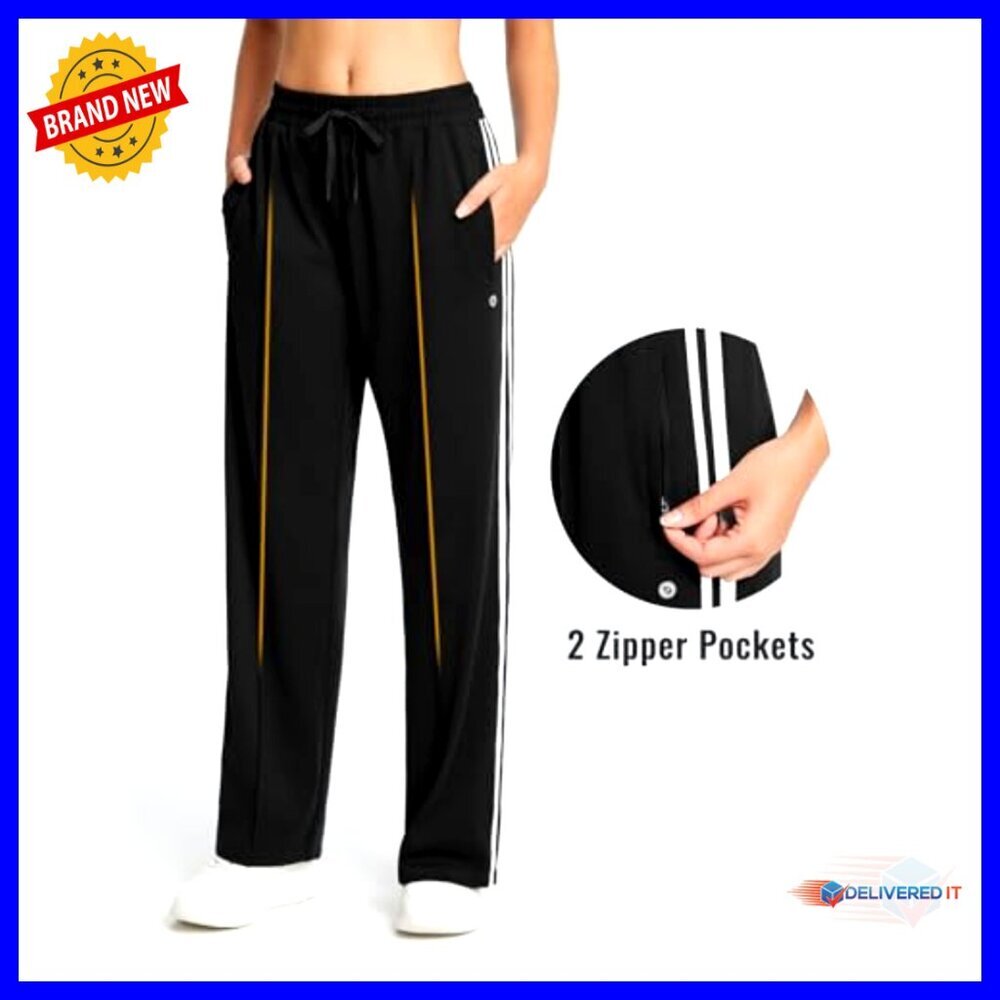Women's Straight Leg Track Pants with Zipper Pockets, Athletic Running - Picture 4 of 7